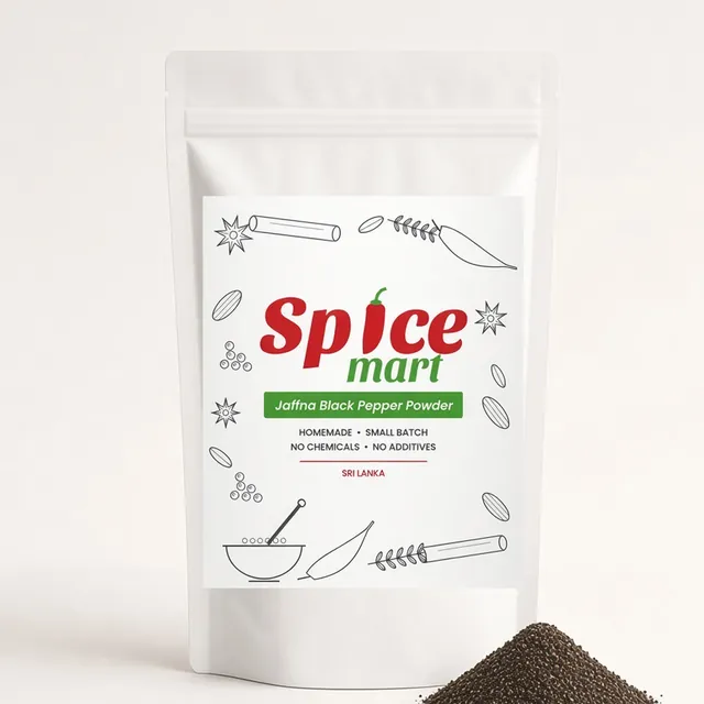 Black Pepper Powder 500g pouch, close view (generated pack render)